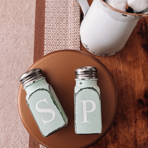 Other - custom made rustic farmhouse salt and pepper shaker set in mint green